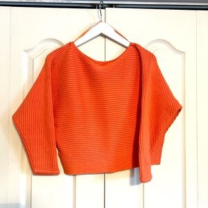 Anthropologie Boatneck Dolman Sleeve Crop Sweater - Coral - XS